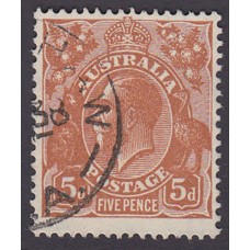 Australian    King George V    5d Brown   C of A WMK   Plate Variety 3R27..